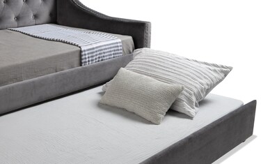 Chloe Twin Gray Upholstered Daybed with Trundle 2 Mattresses Bob s Discount Furniture Mattress Store