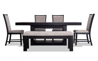 Cosmopolitan Piece Black Gray Upholstered Extendable Dining