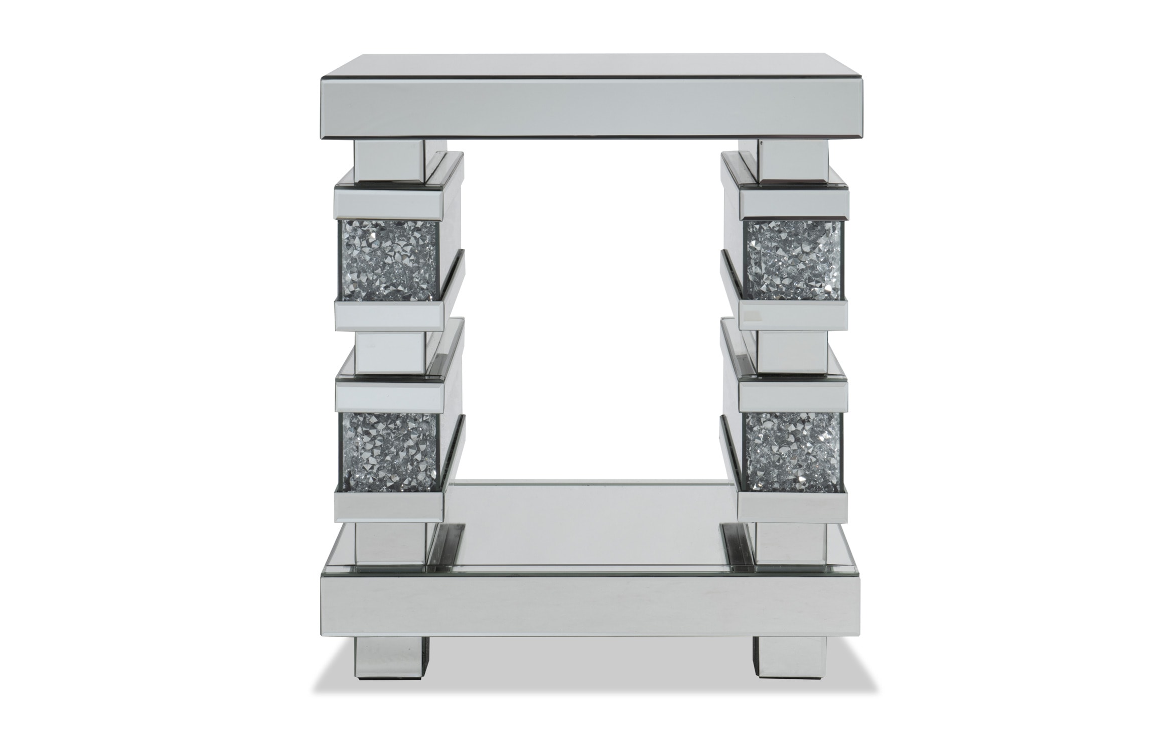 Artloge Square Mirrored End Table - 2-Tier Silver Glass Tabletop Side Table, 25"H