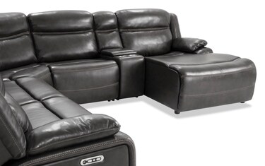 Trailblazer Gray Leather 139 6 Piece Power Reclining Right Arm Facing Chaise Sectional with Power Headrest Bob s Discount Furniture Mattress Store
