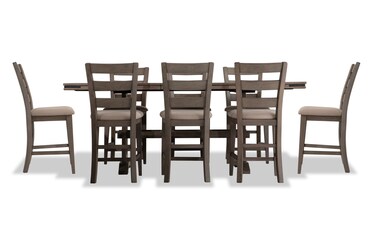 Hudson 9 Piece Gray Beige Upholstered Extendable Counter Height Dining Set Bob s Discount Furniture Mattress Store