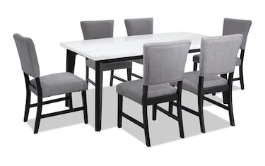 Elm Piece Espresso, Marble Light Gray Upholstered Dining Set