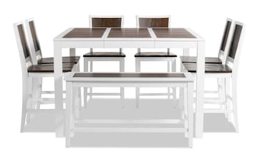 Fusion  8 Piece Brown & White Counter Height Dining Set with Bench