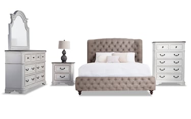 Scarlett 5 Piece King Gray Upholstered Bedroom Set Bob s Discount Furniture Mattress Store