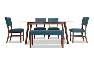 Bettie Piece Walnut Teal Upholstered Extendable Dining Set