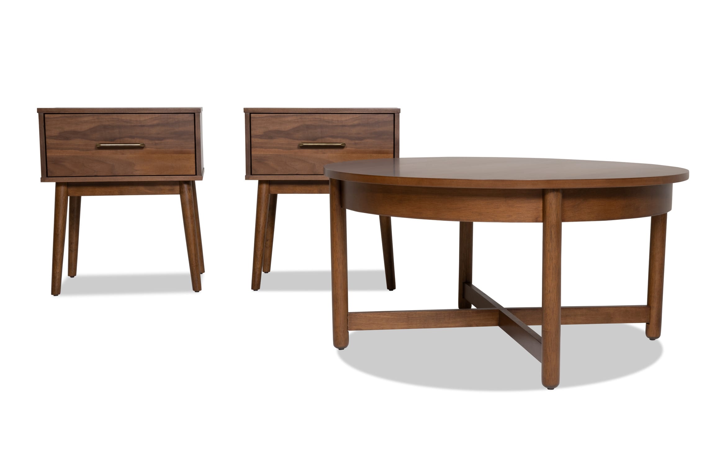 Bettie Walnut Round Storage Coffee & 2 End Table Set