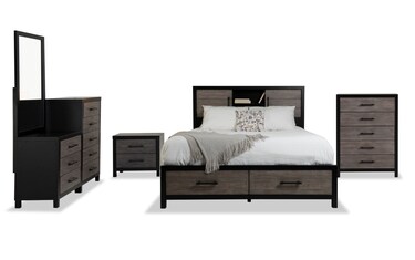 Fusion 5 Piece Queen White Brown Bookcase Storage Bedroom Set Bob s Discount Furniture Mattress Store