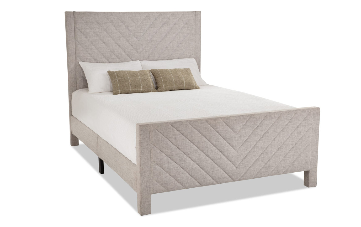 Calvin 4 Piece Queen Gray and Oatmeal Upholstered Panel Bedroom Set ...