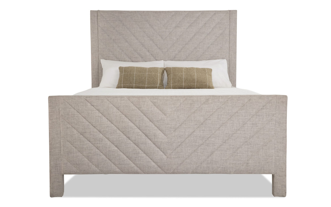 Calvin 4 Piece Queen Gray and Oatmeal Upholstered Panel Bedroom Set ...