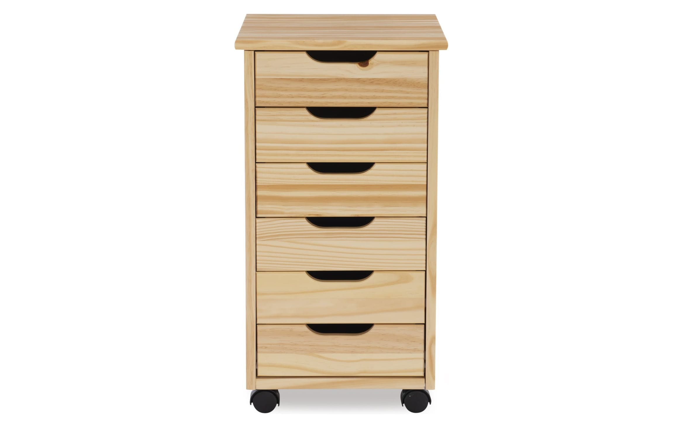 Edison Natural 6 Drawer Solid Wood Rolling Cart