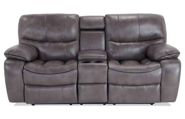 Avenger Gray Power Reclining Console, Grey Leather Loveseat Recliner