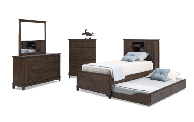 Chadwick Twin Rustic Trundle Bedroom Set With Bookcase Bed