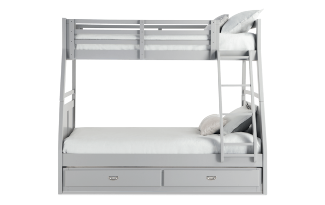 Chadwick Twin Full Gray Bunk Bed With, Double Full Bunk Bed With Trundle
