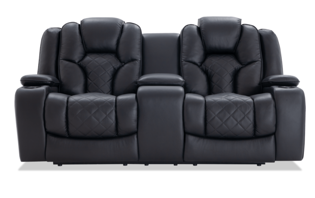 Panther Leather Power Reclining Console Loveseat Bobs Com Panther Leather Power Reclining Console