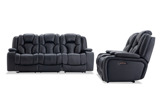 Panther Leather Power Reclining Sofa Console Loveseat Bobs Com Panther Leather Power Reclining Sofa