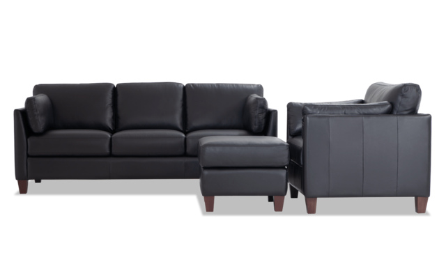 Antonio Black Leather Sofa Chair Ottoman Bobs Com Antonio Black Leather Sofa Chair