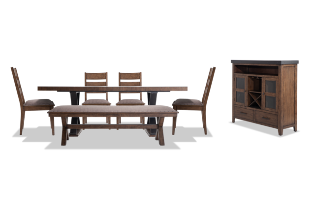 Lennox 7 Piece Dining Set With Server Bench Ladder Back Chairs