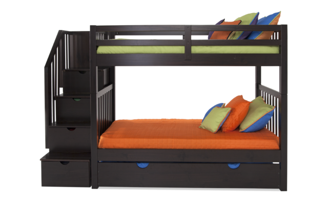 Keystone Twin Espresso Stairway Bunk, Childrens Bunk Beds With Trundle