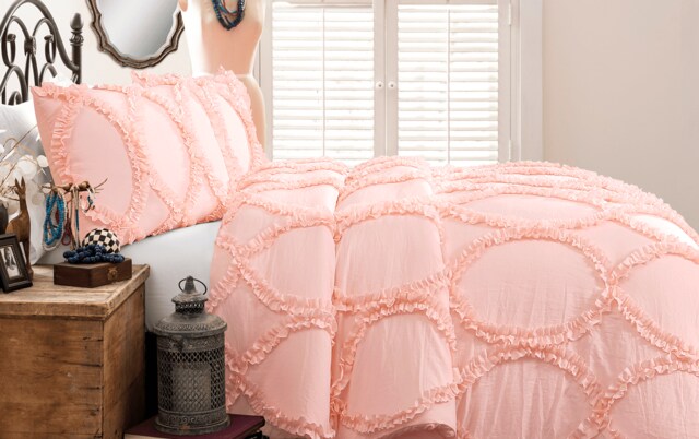 Oval Ruffle Twin Pink 2 Piece Comforter Set Bobs Com