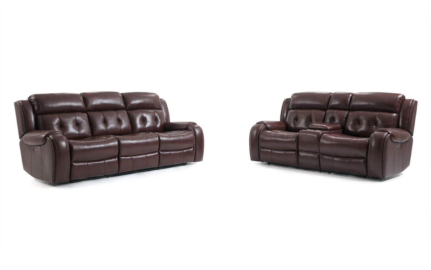 Magellan Leather Power Reclining Sofa Console Loveseat Bobs Com Magellan Leather Power Reclining Sofa