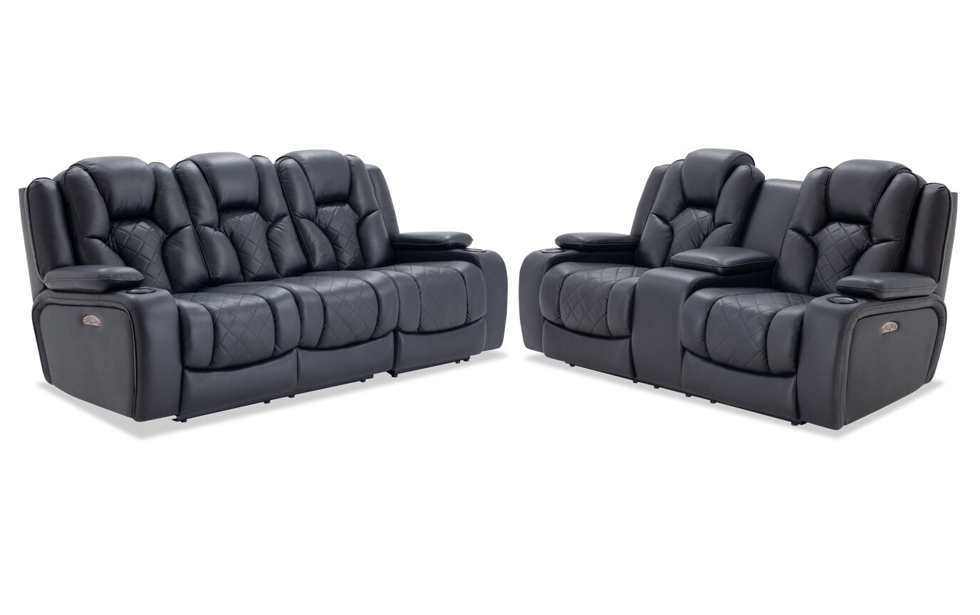 Panther Leather Power Reclining Sofa Console Loveseat Bobs Com Panther Leather Power Reclining Sofa