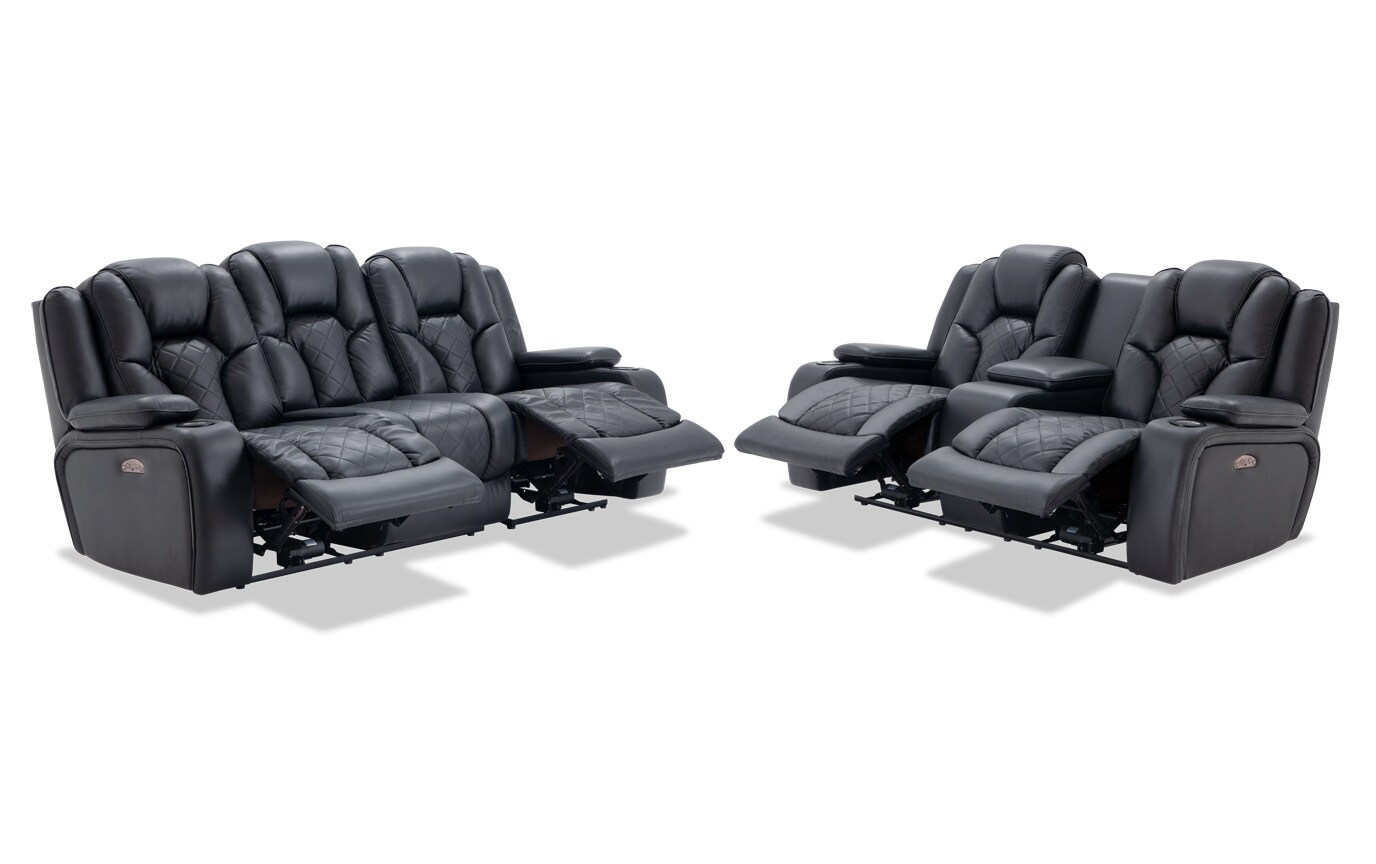 Panther Leather Power Reclining Sofa Console Loveseat