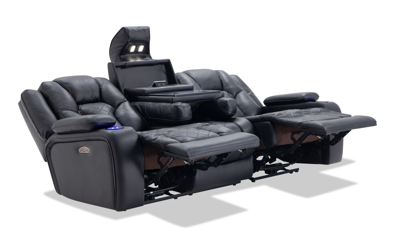 Panther Leather Power Reclining Sofa Console Loveseat Bobs Com Panther Leather Power Reclining Sofa