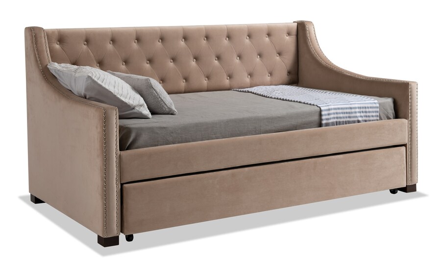 Chloe Twin Beige Upholstered Daybed With Twin Trundle Bobs Com