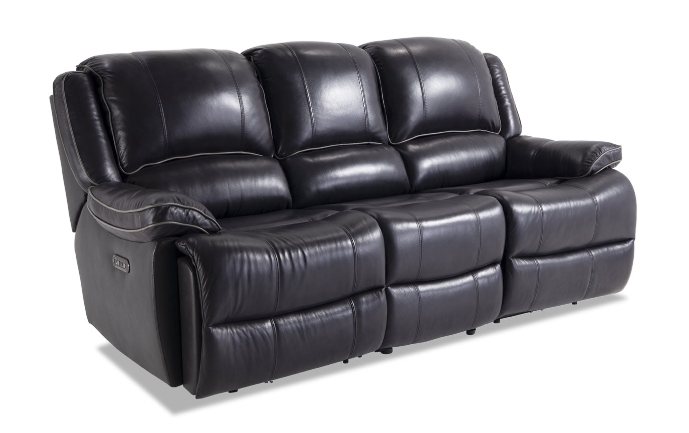 Phoenix Black Leather Reclining Sofa Console Loveseat