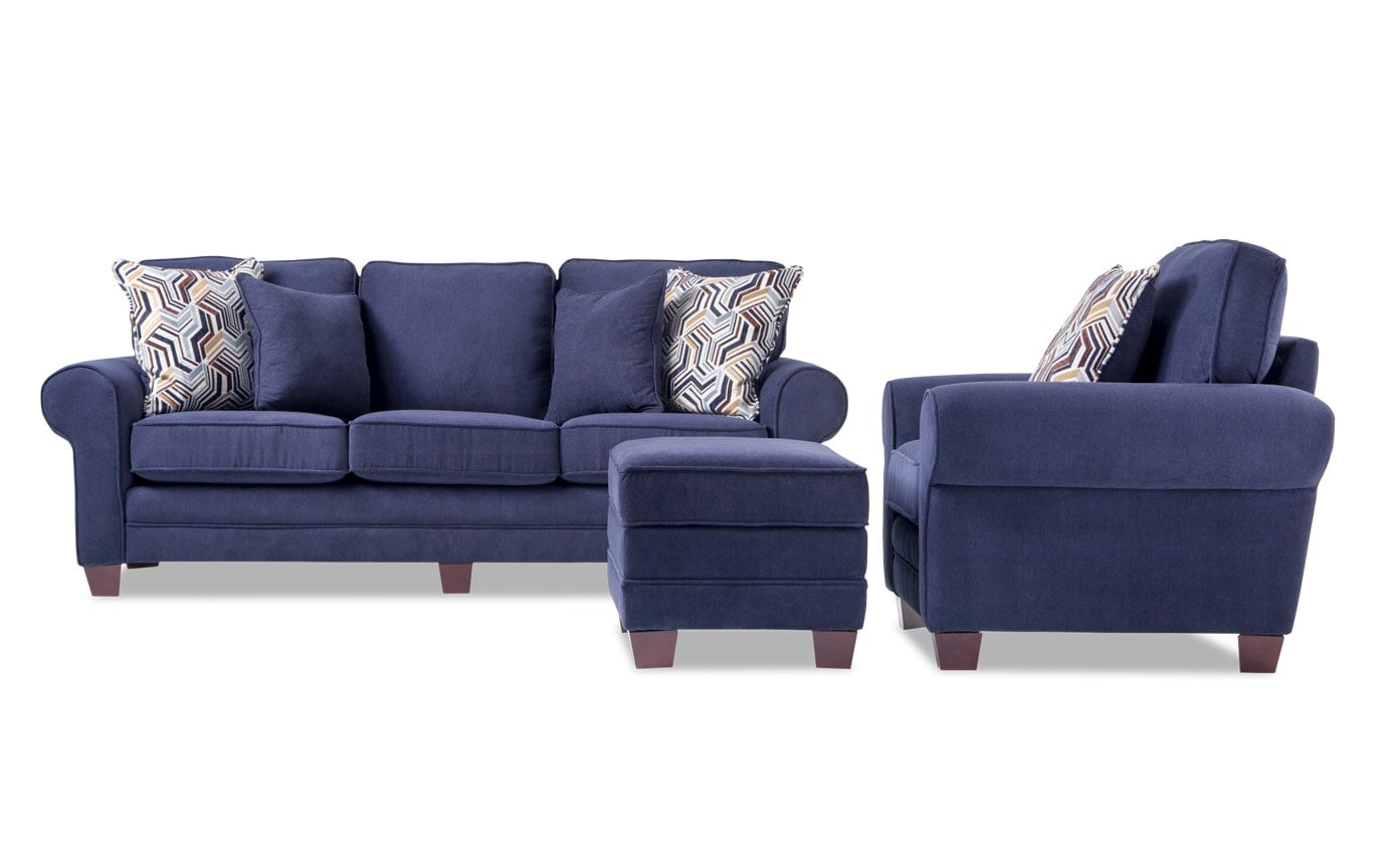 navy blue chair and ottoman