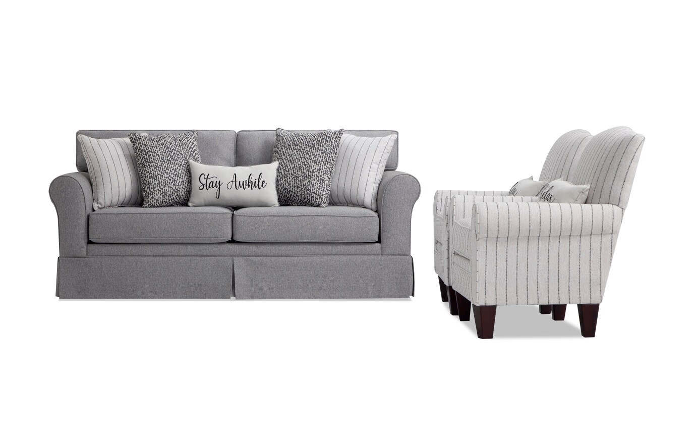 laurel gray sofa  2 accent chairs