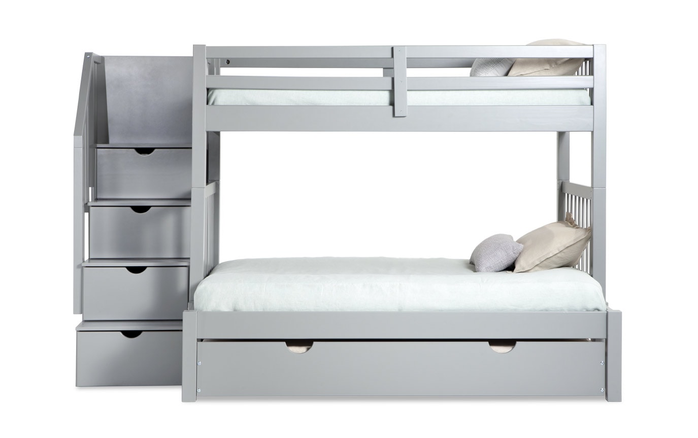 Gray Stairway Bunk Bed, Bunk Bed Desk Trundle Combo