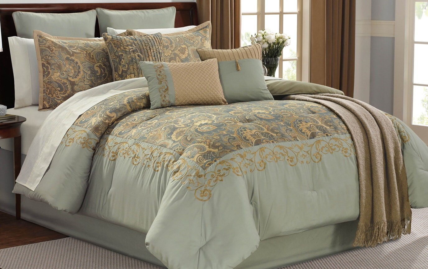 Regan Aqua 14 Piece Queen Comforter Set Bobs Com